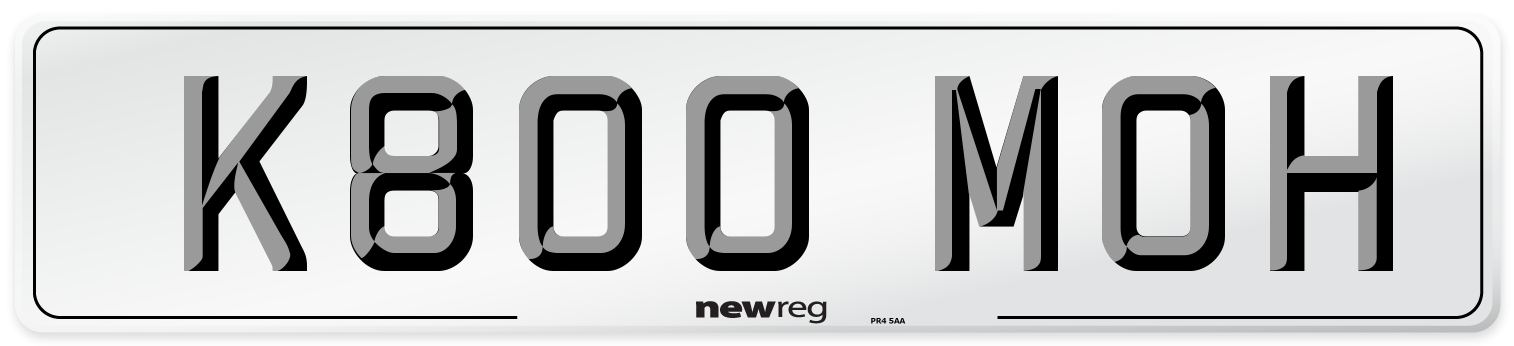 K800 MOH Number Plate from New Reg